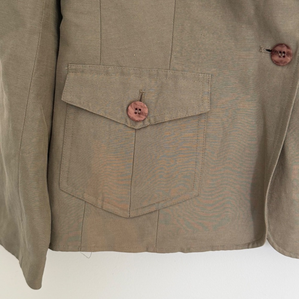 Vintage Talbots Linen Blend Taupe Brown Blazer Jacket Chore Pockets 1 Button 6 - Picture 4 of 11